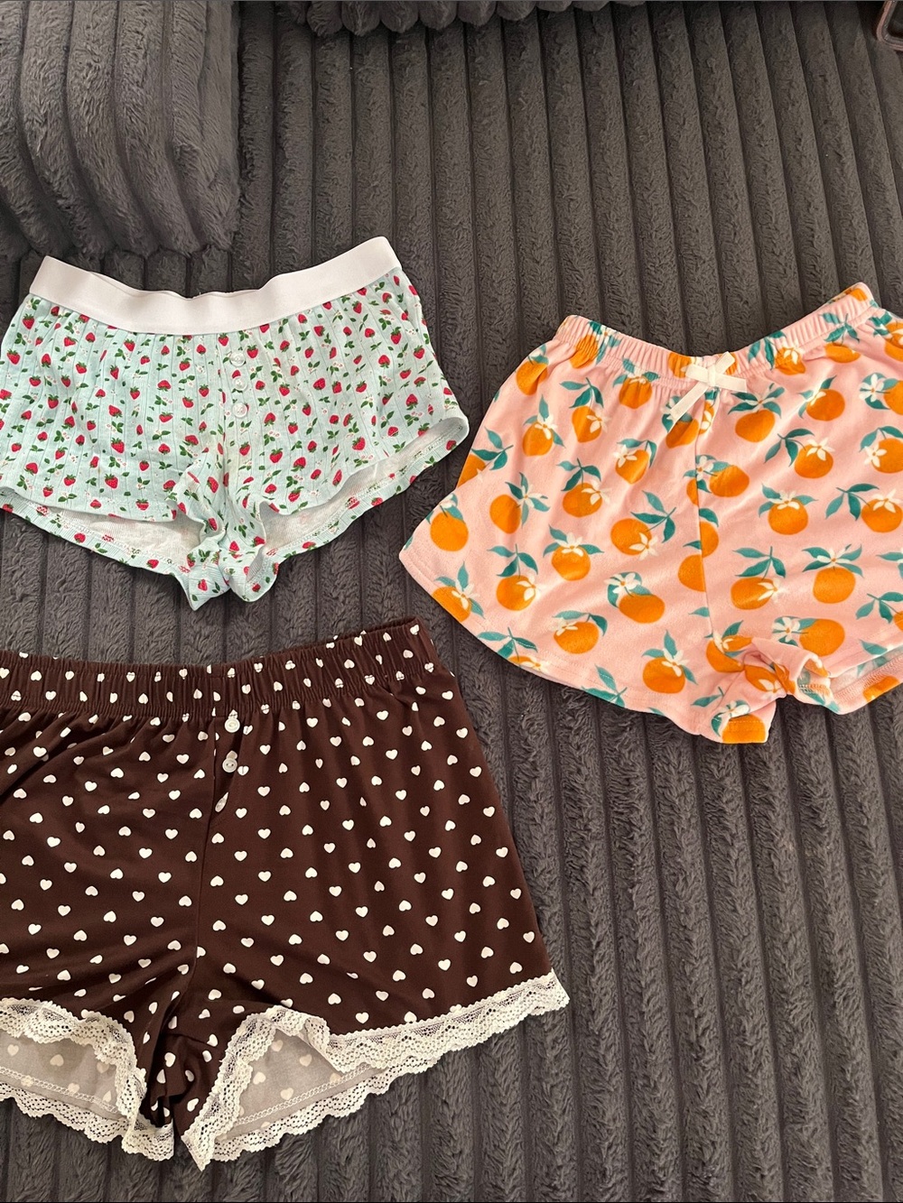 Women’s Fruit & Heart Print PJ Shorts - Peach, Mint & Brown 💤